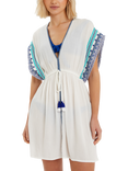 Accessorize Embroidered Fringe Mini Kaftan, White