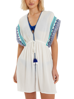 Accessorize Embroidered Fringe Mini Kaftan, White, White