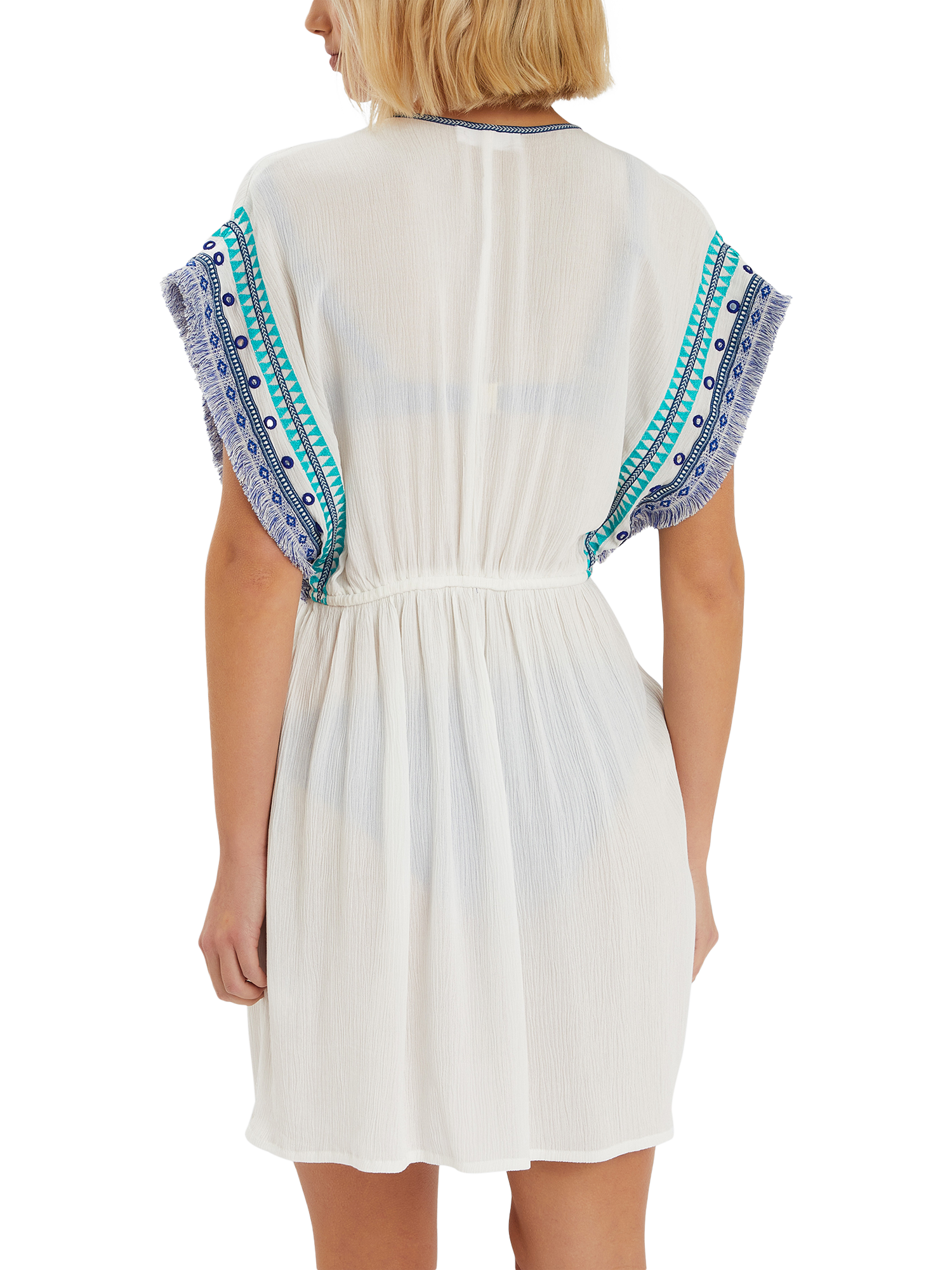 Product image 2 of 11, which shows Accessorize Embroidered Fringe Mini Kaftan, White, XL