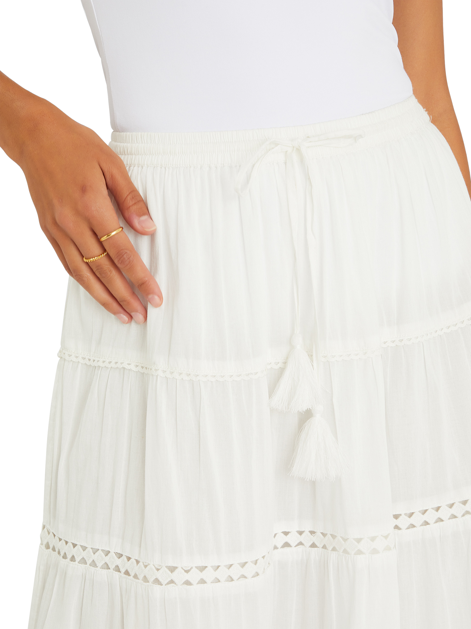 Product image 4 of 4, which shows Accessorize Tiered Maxi Skirt, White, M