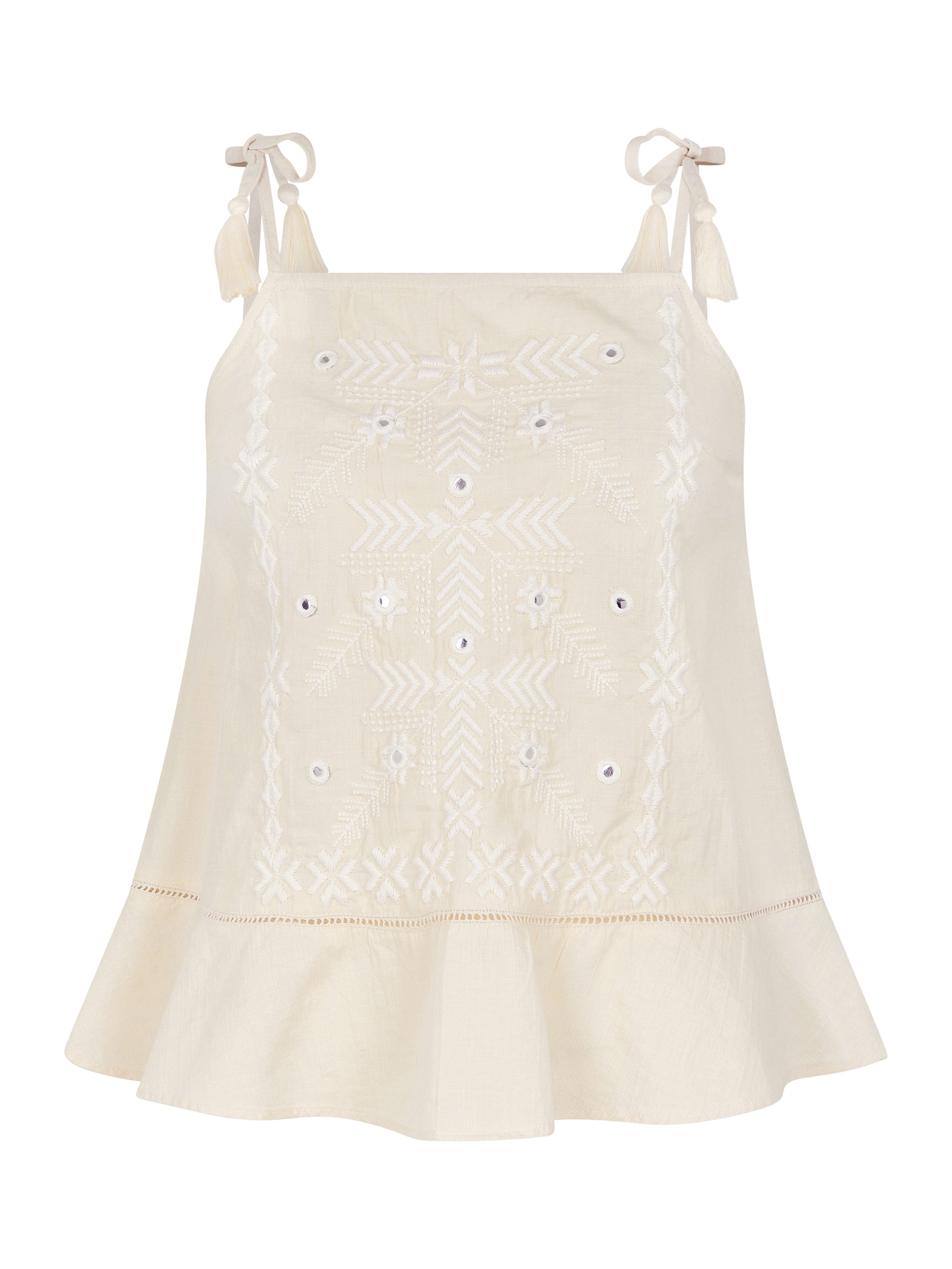 Product image 4 of 5, which shows Accessorize Mirror Embroidered Cami Top, Ivory, S