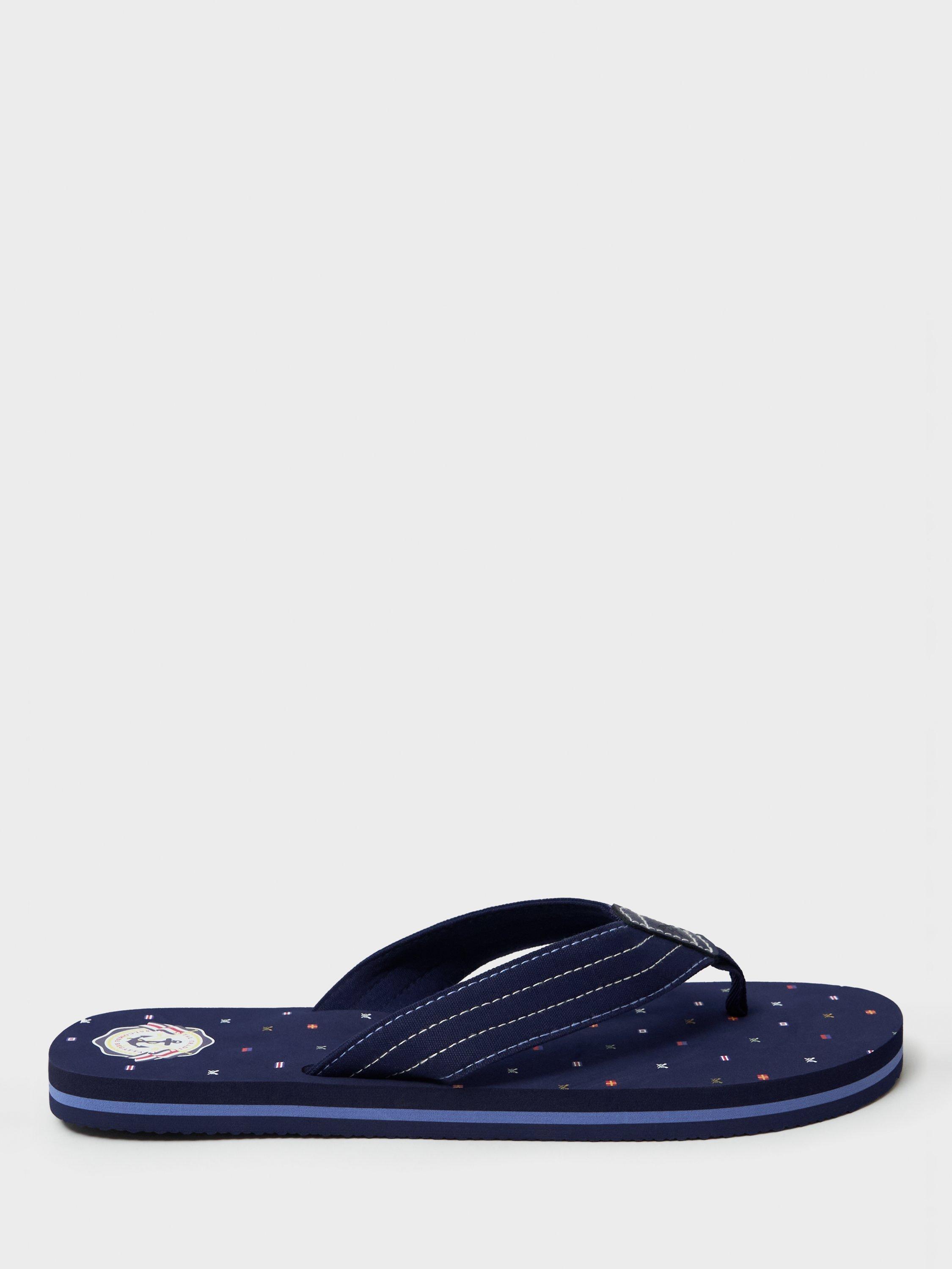 Product image 1 of 2, which shows Crew Clothing Printed Flip Flops, Navy Blue, L