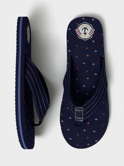 Crew Clothing Printed Flip Flops, Navy Blue - view 2, Navy Blue