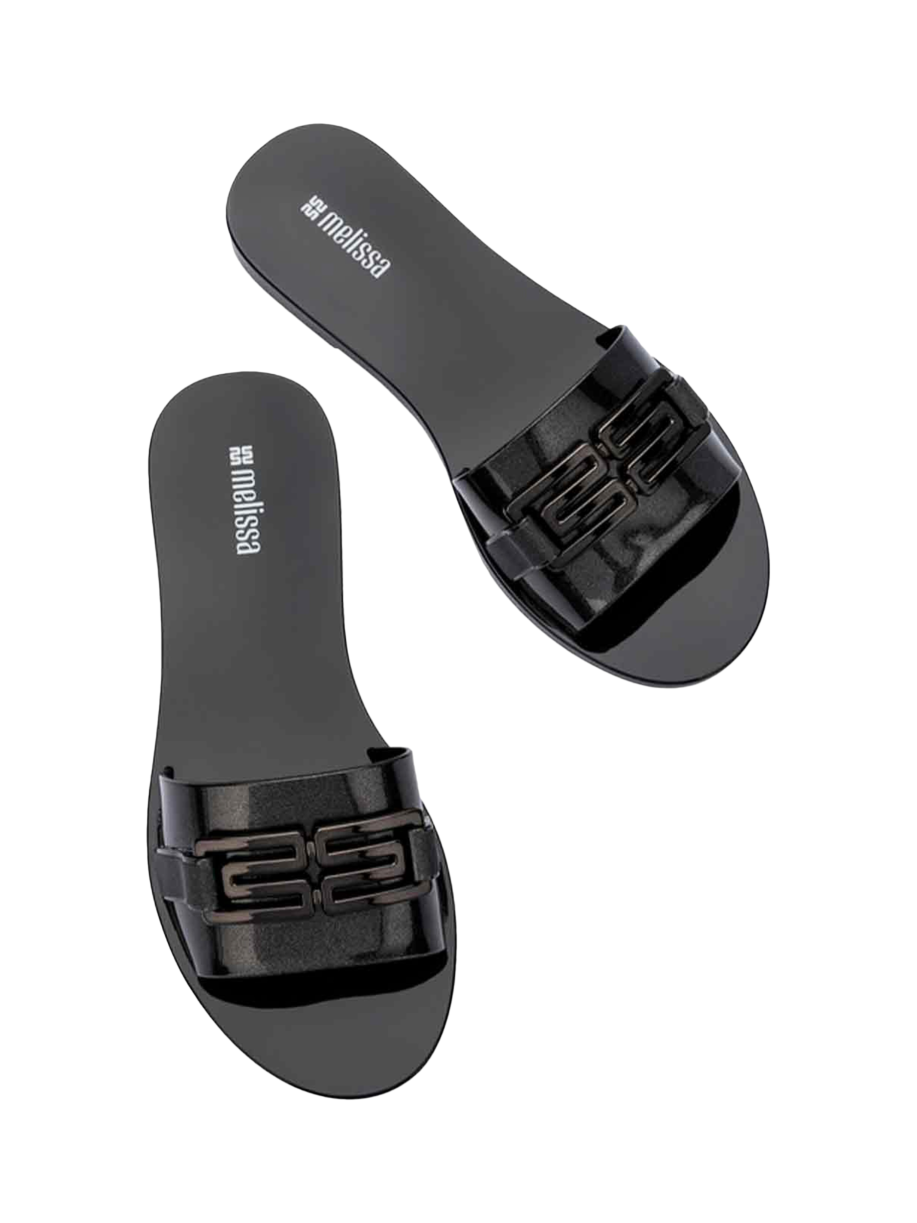 Product image 3 of 4, which shows Melissa Babe M Monogram Chic Sliders, Black, 3