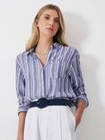 Crew Clothing Stripe Linen Rich Shirt, Blue/White, Blue/White