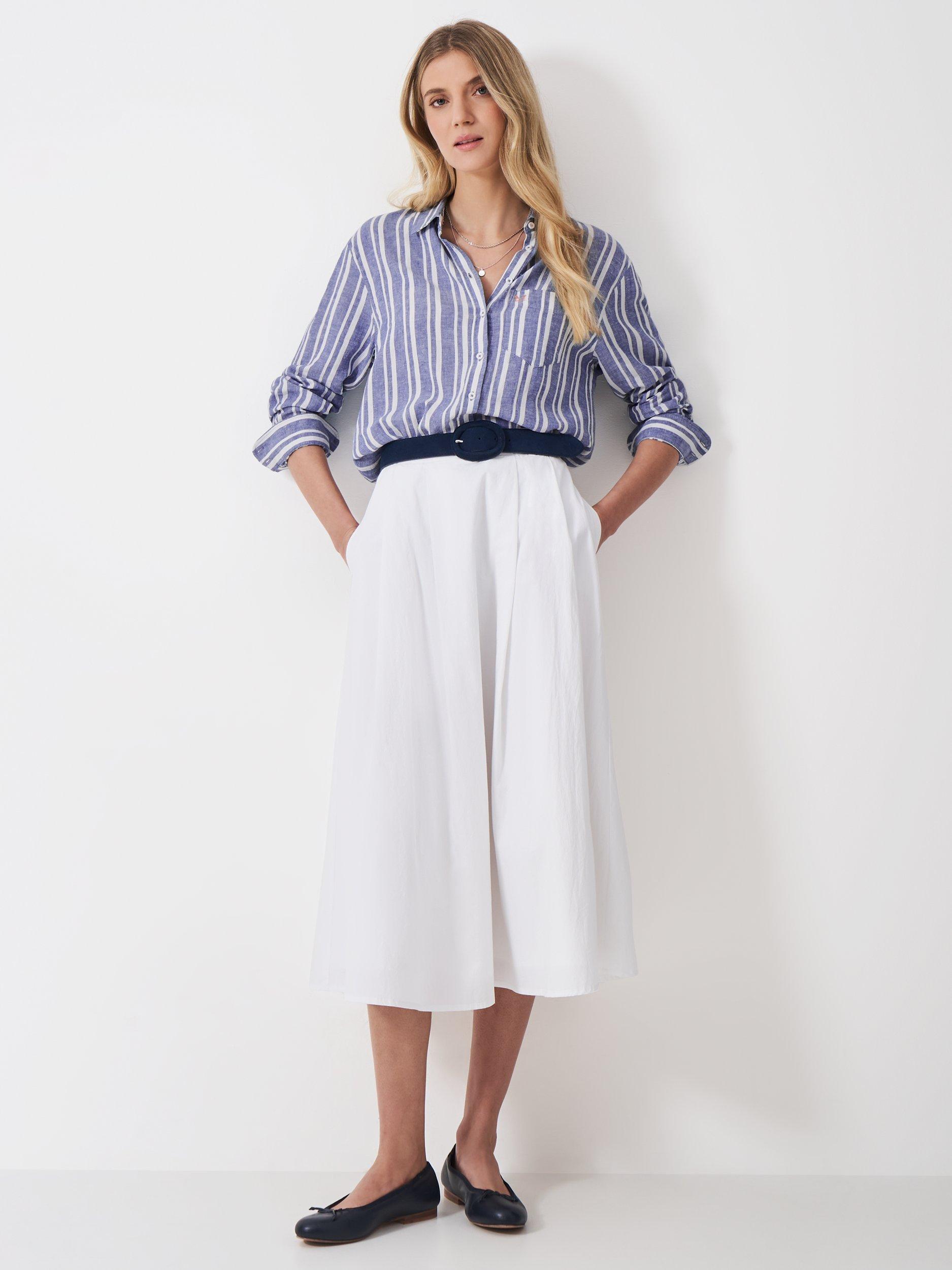Product image 2 of 5, which shows Crew Clothing Stripe Linen Rich Shirt, Blue/White, 6