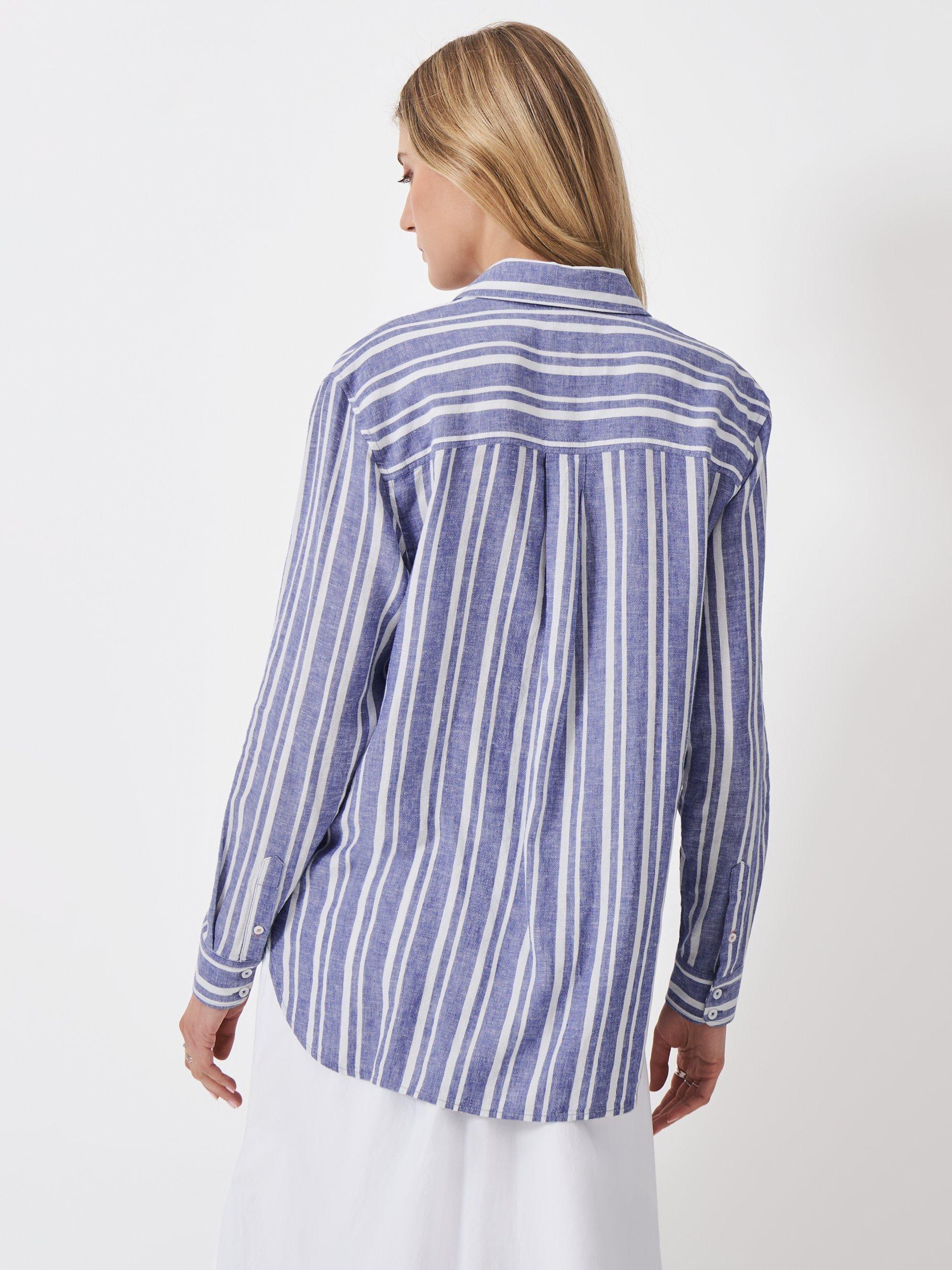 Product image 3 of 5, which shows Crew Clothing Stripe Linen Rich Shirt, Blue/White, 6