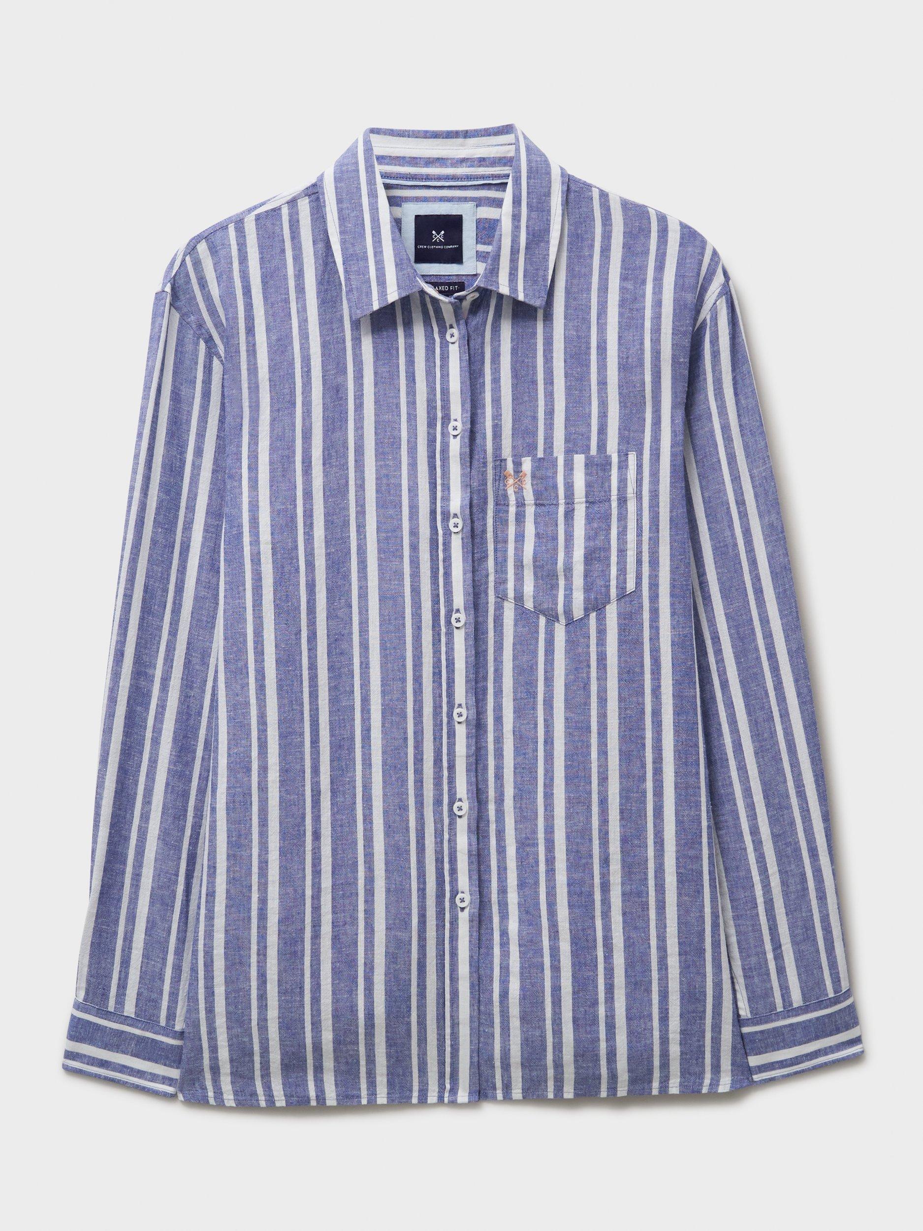 Product image 5 of 5, which shows Crew Clothing Stripe Linen Rich Shirt, Blue/White, 6