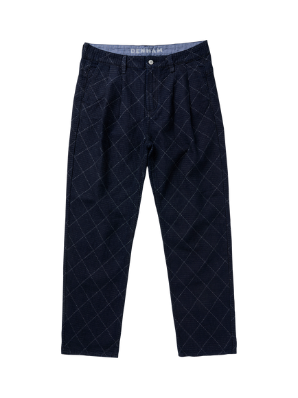 DENHAM Sasuke Pleated Cotton Trousers, Dark Blue, Dark Blue