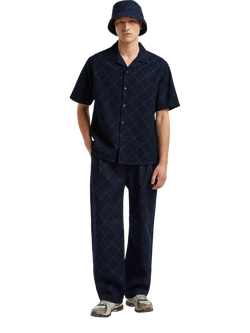 DENHAM Sasuke Pleated Cotton Trousers, Dark Blue - view 2, Dark Blue