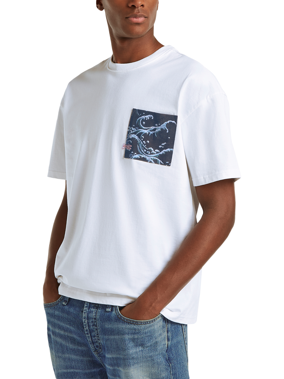 Product image 3 of 4, which shows DENHAM Wave Pocket Cotton Regular Fit Short Sleeve T-Shirt, White, S
