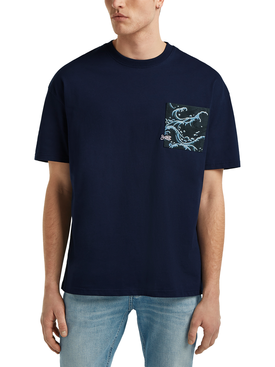 Product image 2 of 4, which shows DENHAM Wave Pocket Cotton Regular Fit Short Sleeve T-Shirt, Medieval Blue, S
