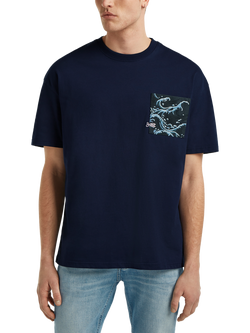 DENHAM Wave Pocket Cotton Regular Fit Short Sleeve T-Shirt, Medieval Blue - view 2, Medieval Blue