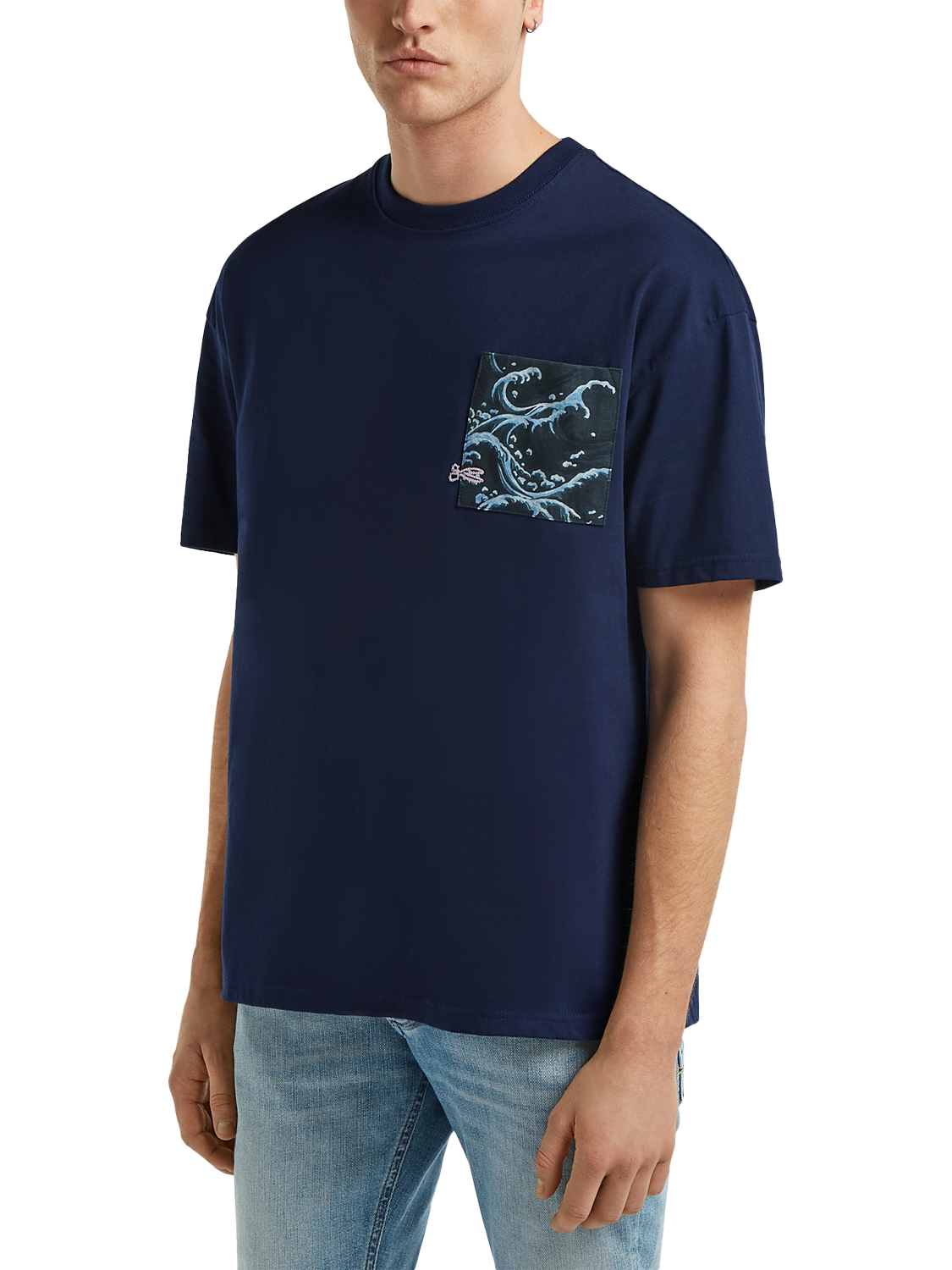 Product image 3 of 4, which shows DENHAM Wave Pocket Cotton Regular Fit Short Sleeve T-Shirt, Medieval Blue, S