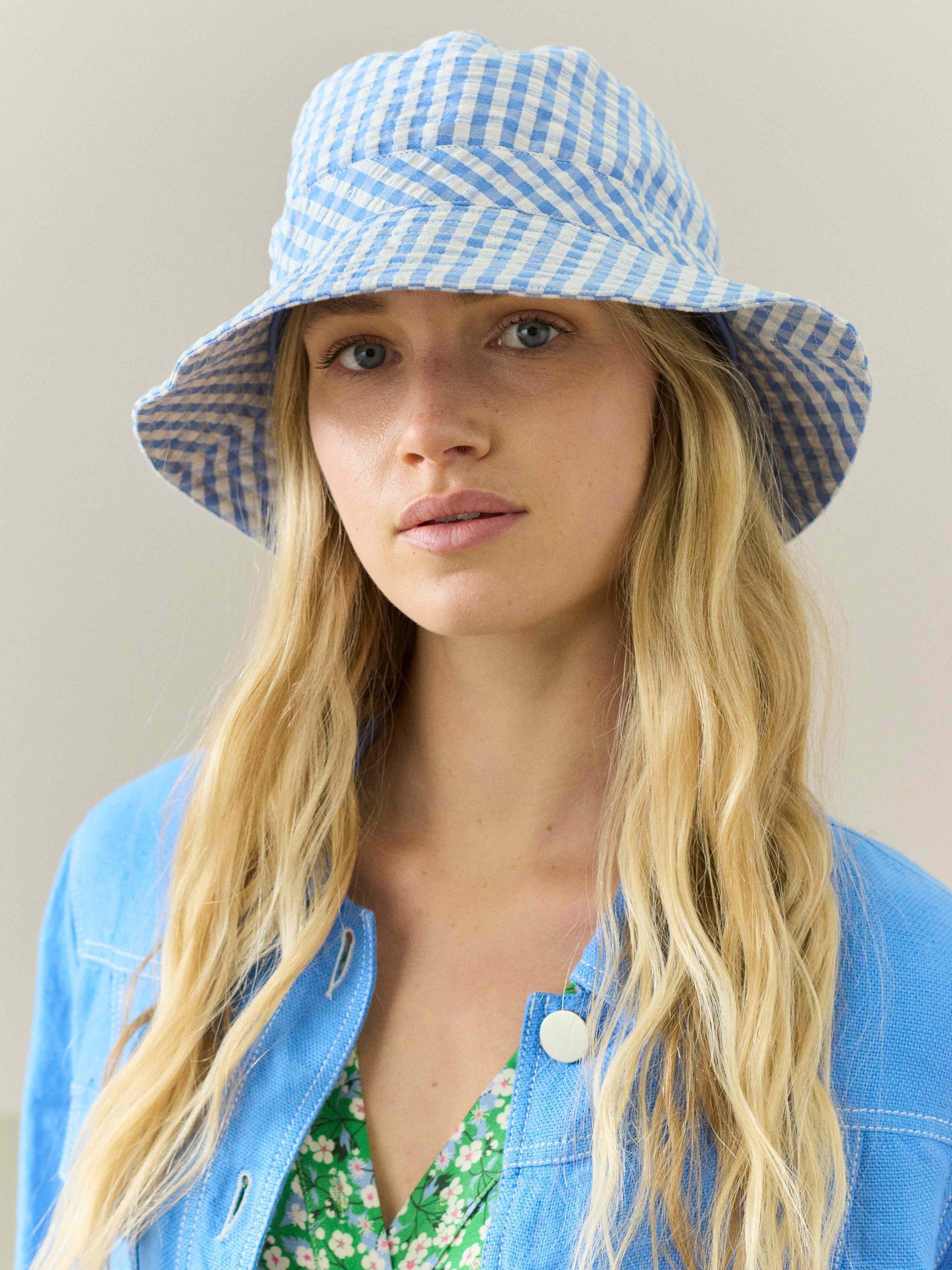 Product image 2 of 2, which shows Brora Gingham Bucket Hat, Blue/Multi, S-M