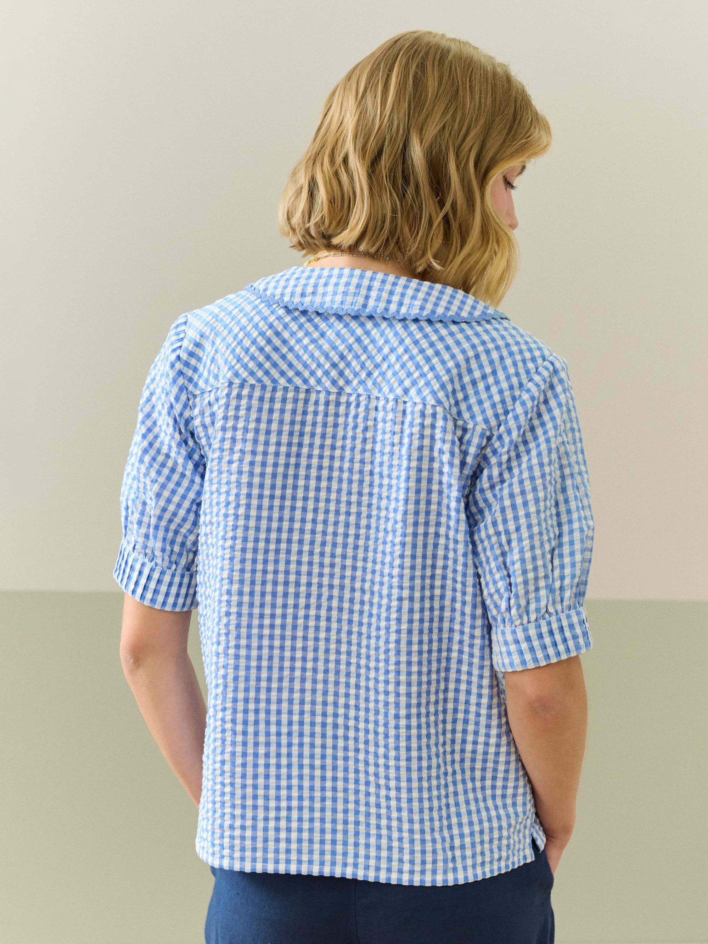 Product image 4 of 5, which shows Brora Gingham Ric Rac Shirt, Blue/Multi, 12