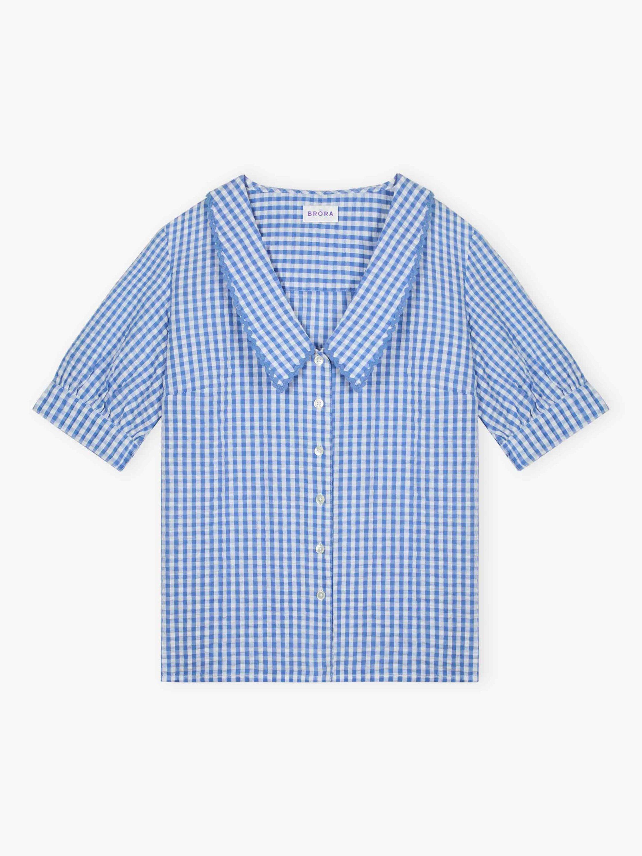 Product image 5 of 5, which shows Brora Gingham Ric Rac Shirt, Blue/Multi, 12