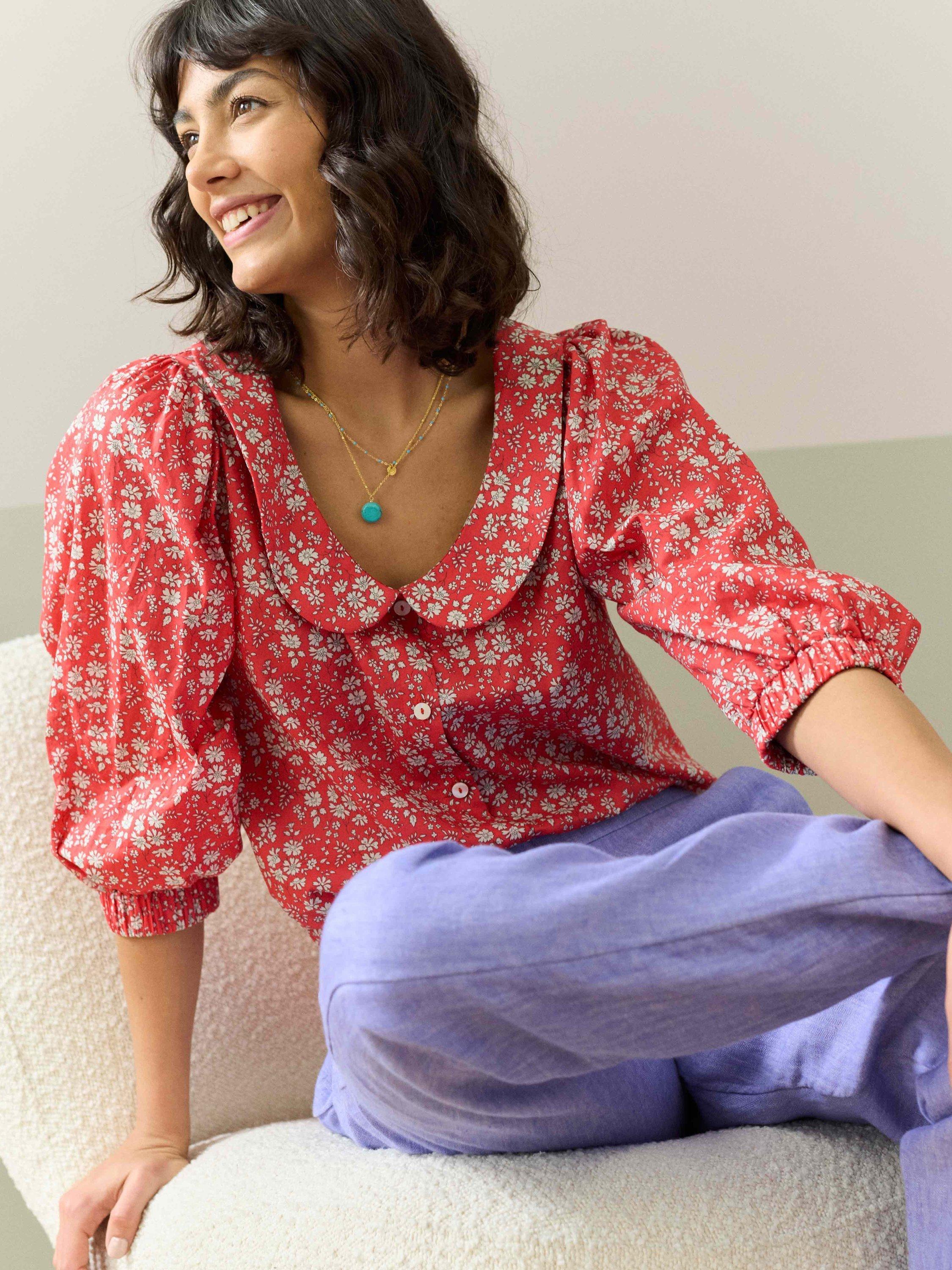 Brora Liberty Print Floral Pure Organic Cotton Blouse, Multi
