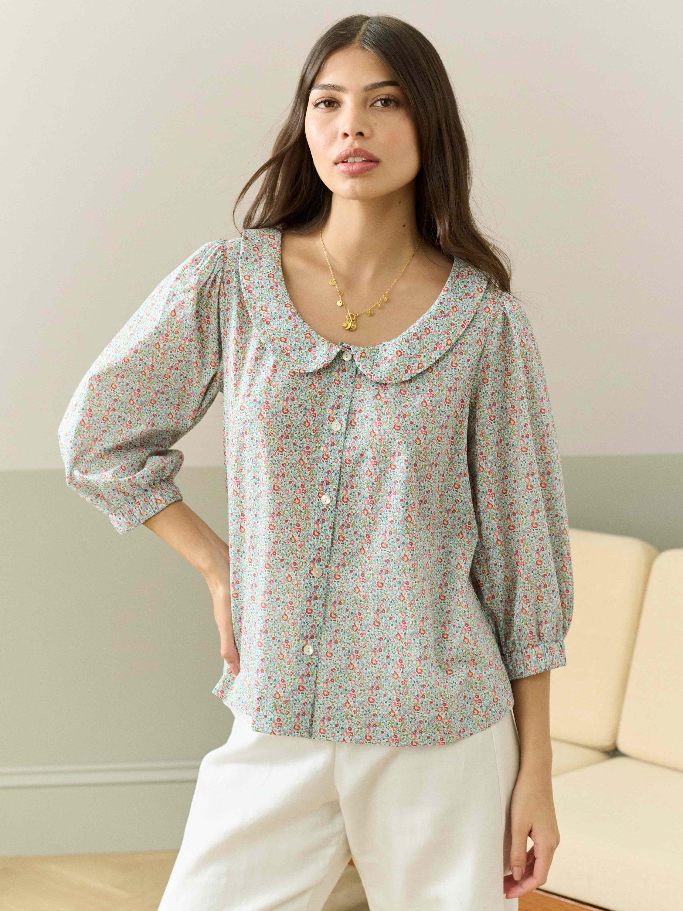 Product image 1 of 5, which shows Brora Liberty Print Floral Pure Organic Cotton Blouse, Multi, 12