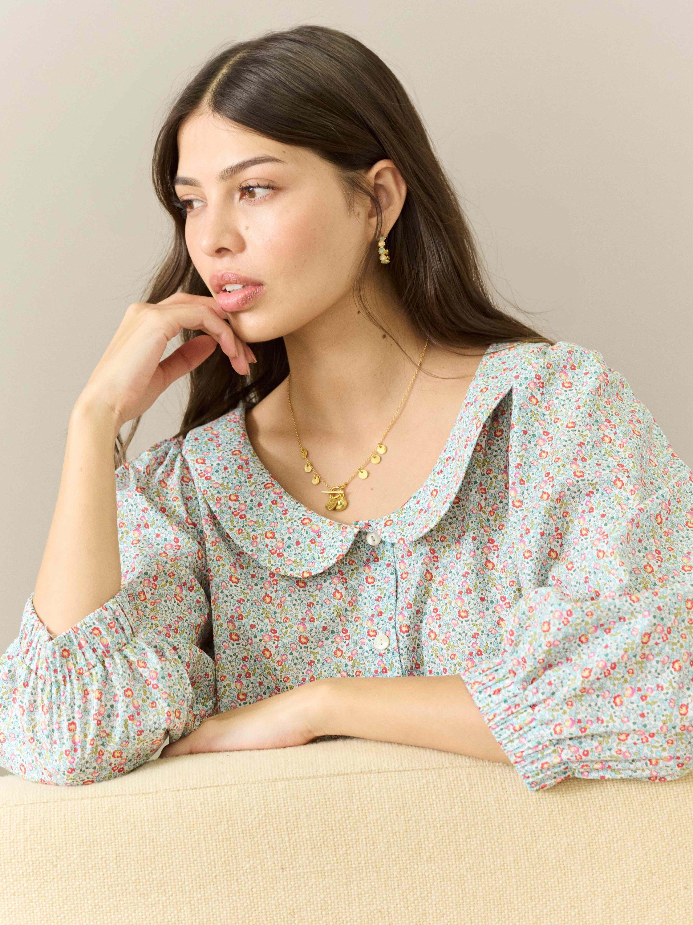 Product image 2 of 5, which shows Brora Liberty Print Floral Pure Organic Cotton Blouse, Multi, 12
