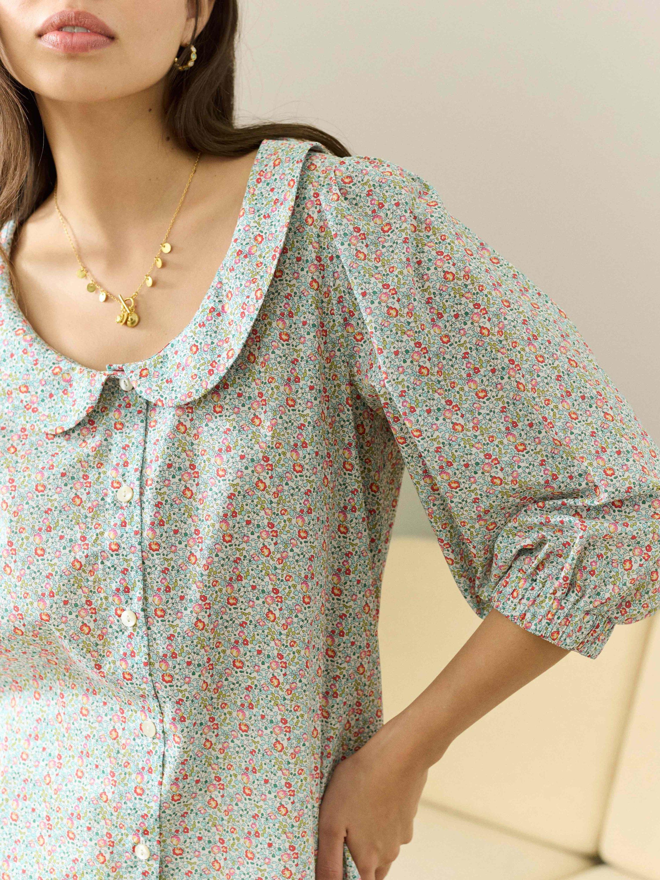 Product image 3 of 5, which shows Brora Liberty Print Floral Pure Organic Cotton Blouse, Multi, 12