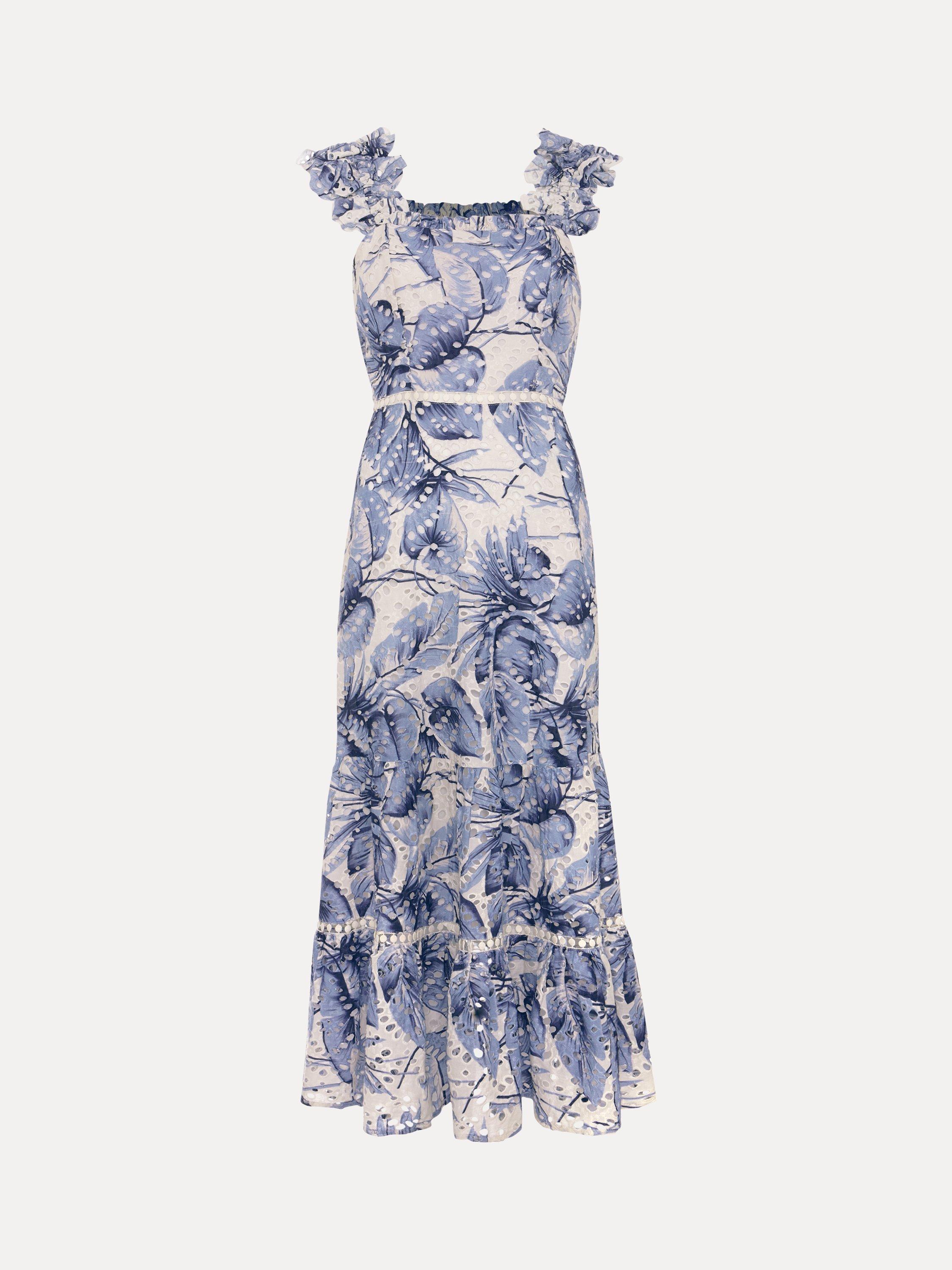 Product image 5 of 9, which shows Phase Eight Genieve Floral Broderie Anglaise Midi Dress, Blue/Multi, 6