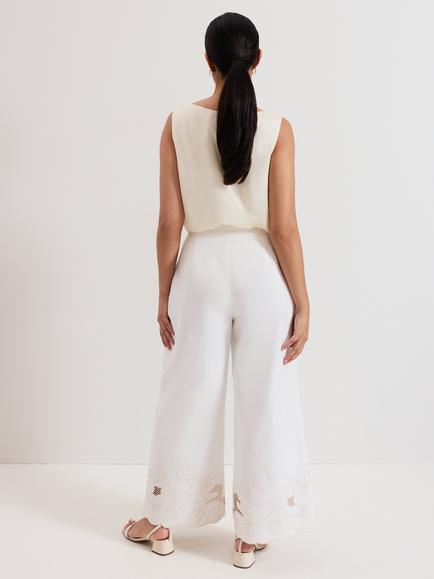 Phase Eight Petite Svea Embroidered Trousers, Ivory - view 2, Ivory