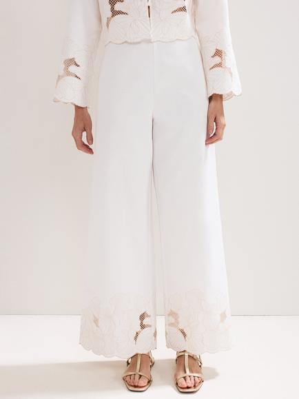 Phase Eight Svea Embroidered Hem Trousers, Ivory, Ivory