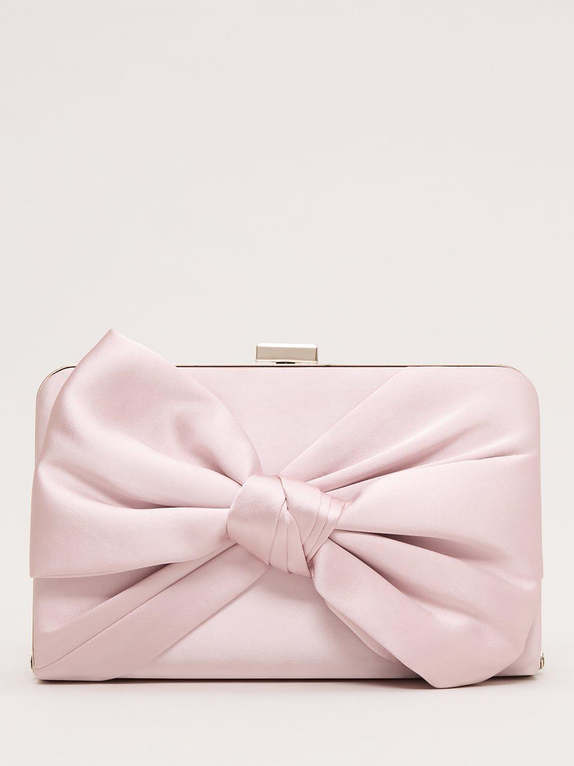 Product image 1 of 7, which shows Phase Eight Satin Knot Clutch, Light Pink