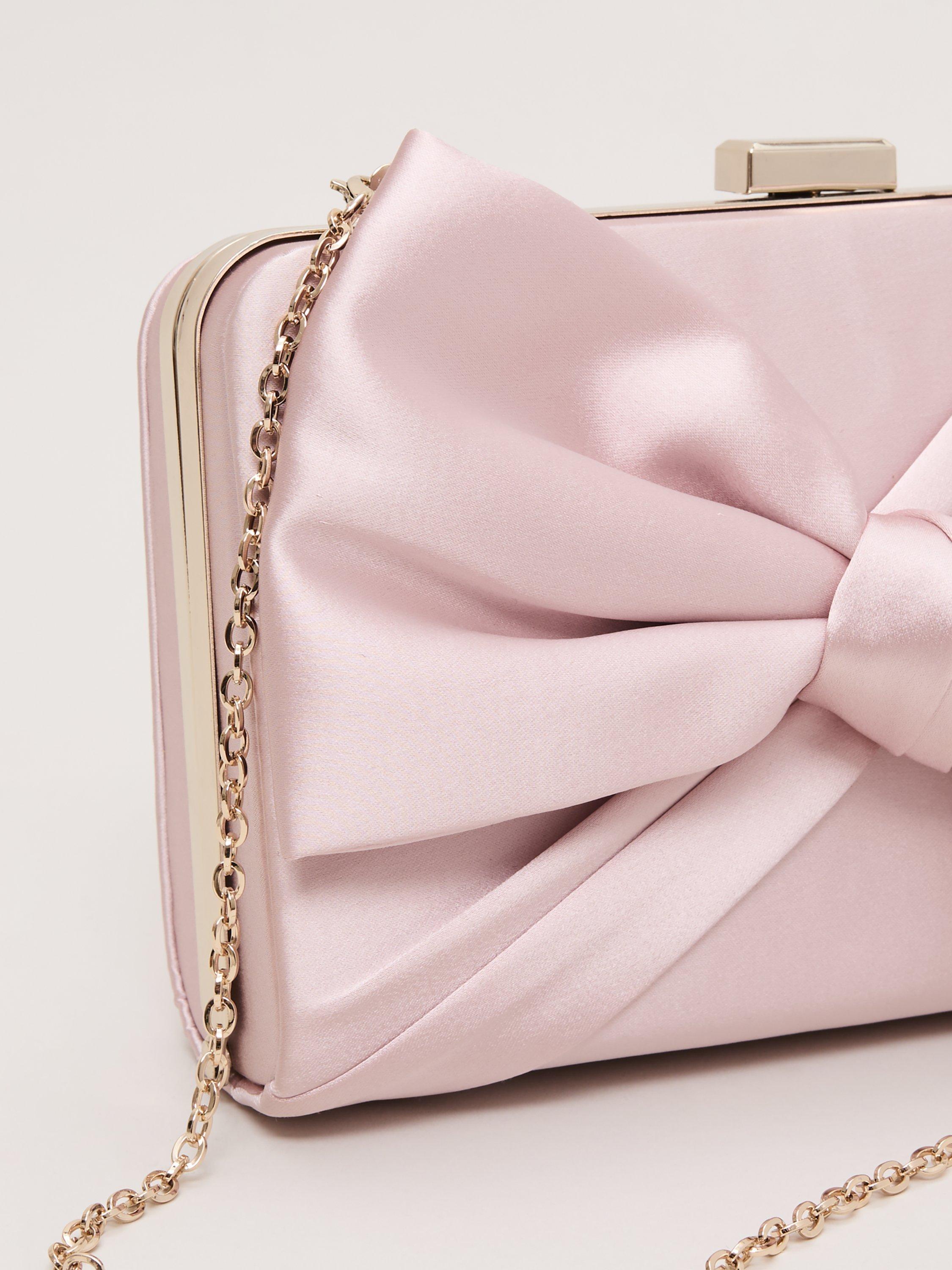 Product image 3 of 7, which shows Phase Eight Satin Knot Clutch, Light Pink