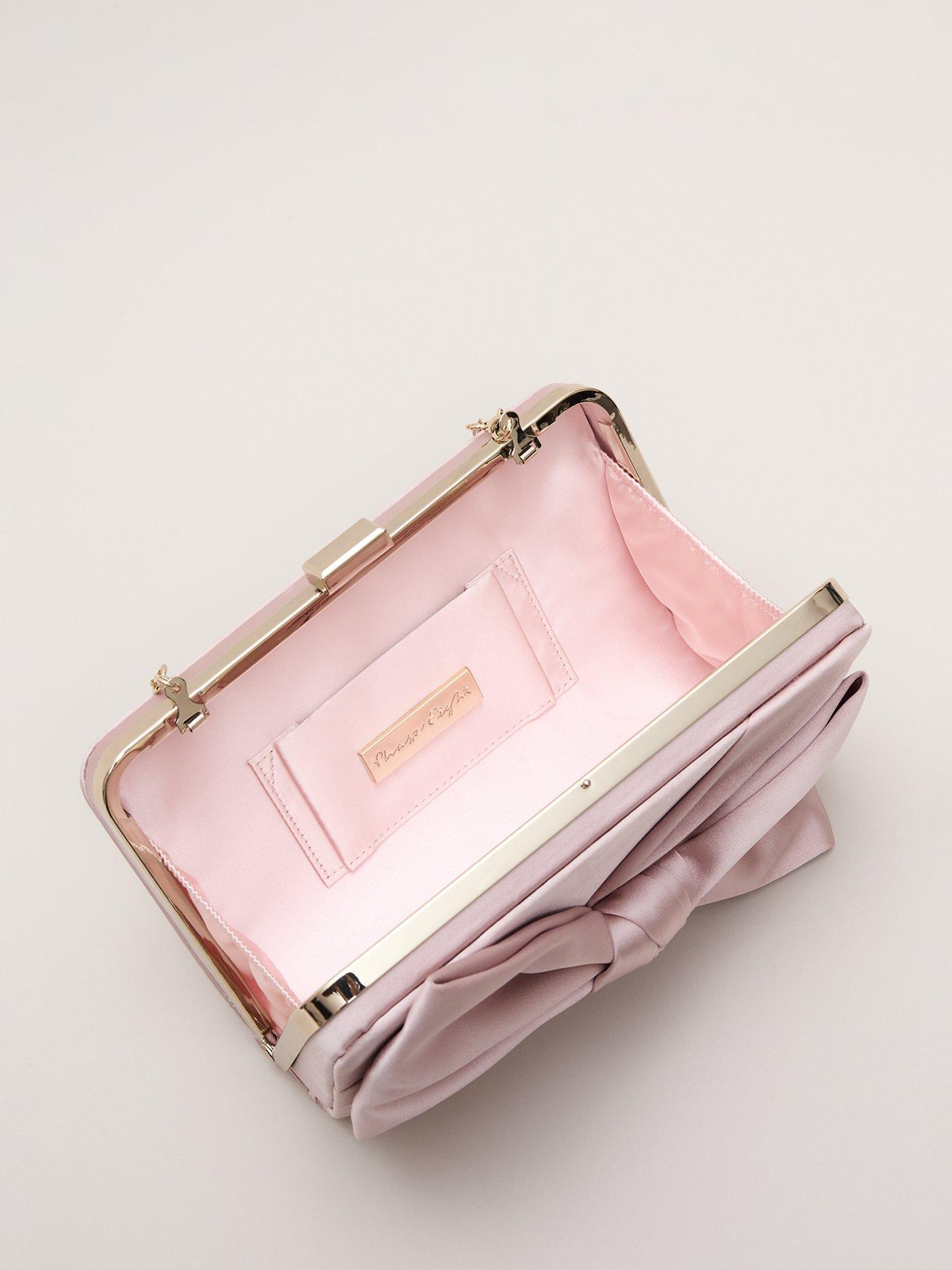 Product image 4 of 7, which shows Phase Eight Satin Knot Clutch, Light Pink