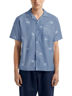 DENHAM Dva Noggin Cotton Regular Fit Graphic Shirt, Blue, Blue