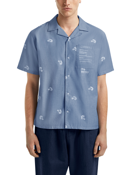 DENHAM Dva Noggin Cotton Regular Fit Graphic Shirt, Blue, Blue