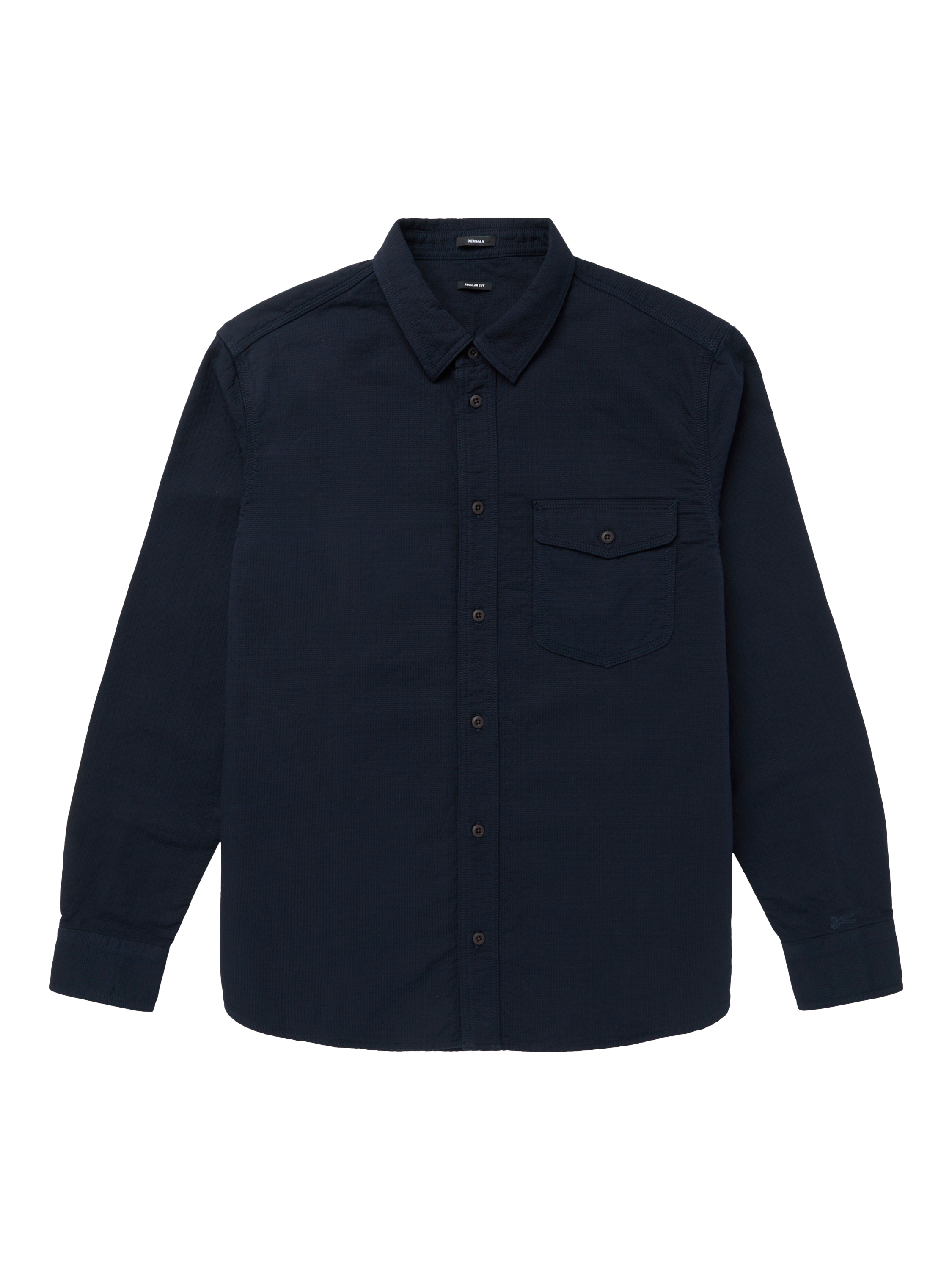Product image 1 of 4, which shows DENHAM Cotton Blend Regular Fit Worker Shirt, Navy Blue, S