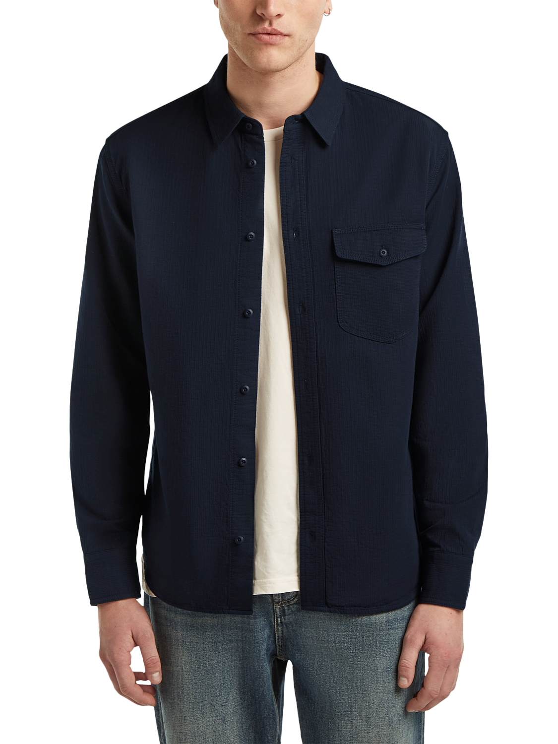 Product image 2 of 4, which shows DENHAM Cotton Blend Regular Fit Worker Shirt, Navy Blue, S