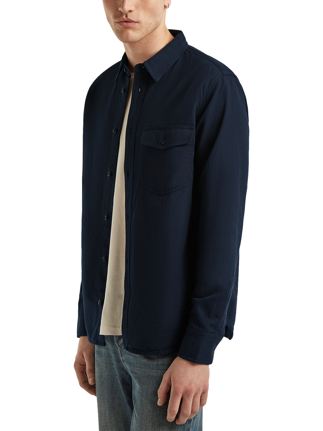 Product image 3 of 4, which shows DENHAM Cotton Blend Regular Fit Worker Shirt, Navy Blue, S