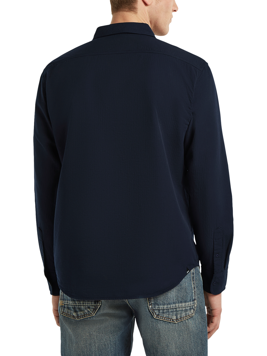 Product image 4 of 4, which shows DENHAM Cotton Blend Regular Fit Worker Shirt, Navy Blue, S
