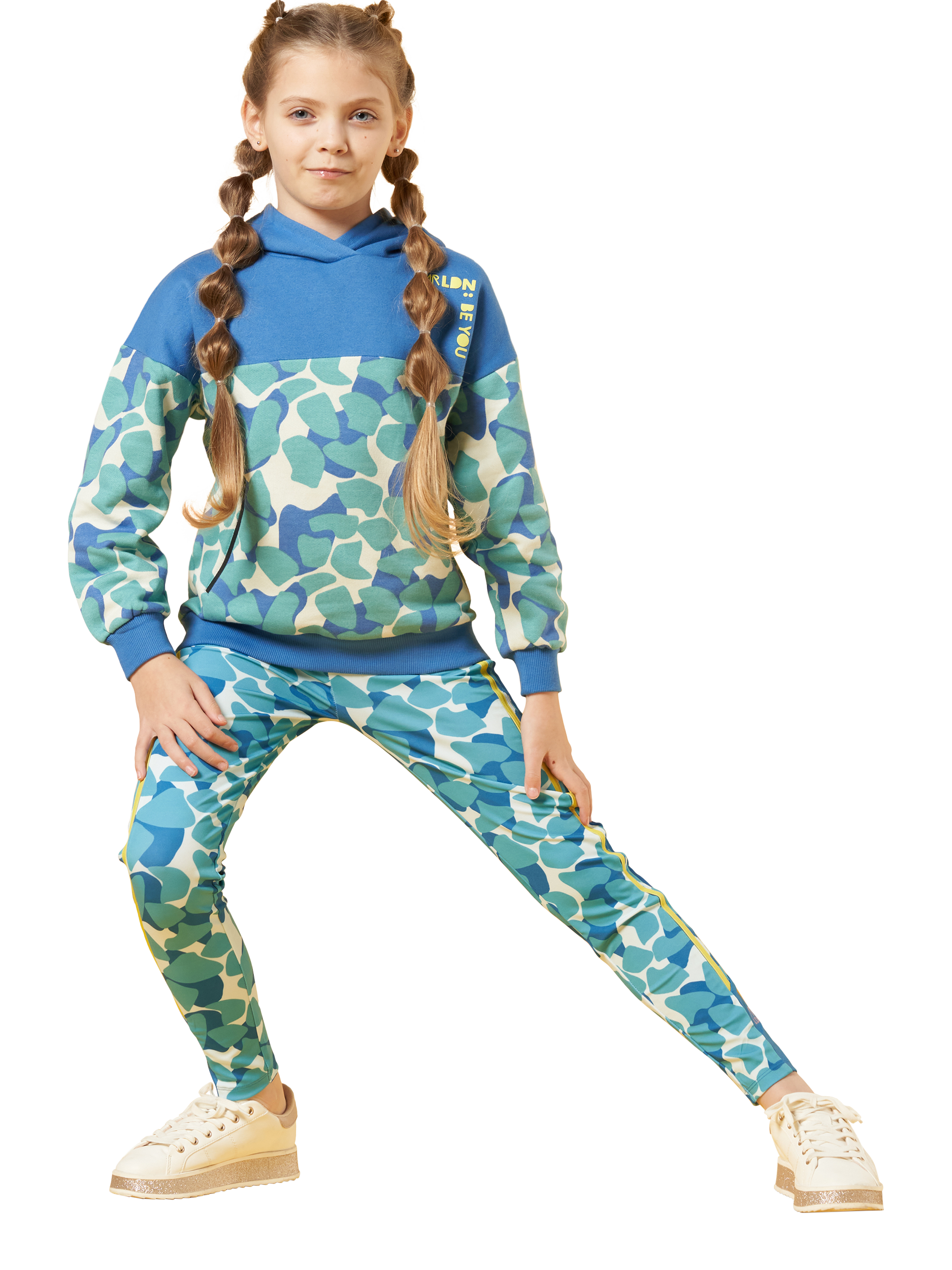 Product image 1 of 5, which shows Angel & Rocket Kids' Abstract Print Sports Leggings, Blue, 3 years