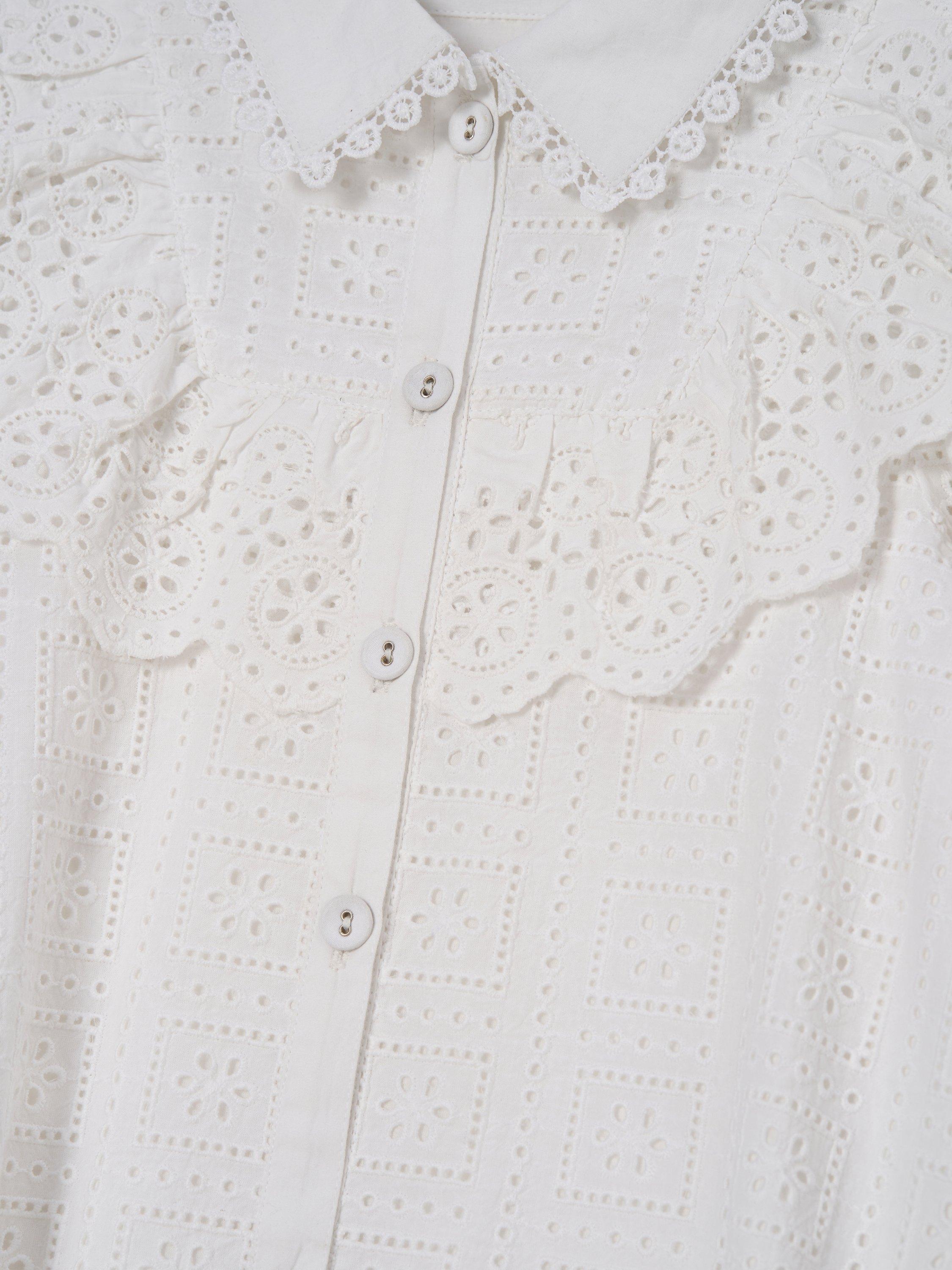 Product image 6 of 6, which shows Angel & Rocket Kids' Broderie Long Sleeve Shirt Dress, White, 3 years