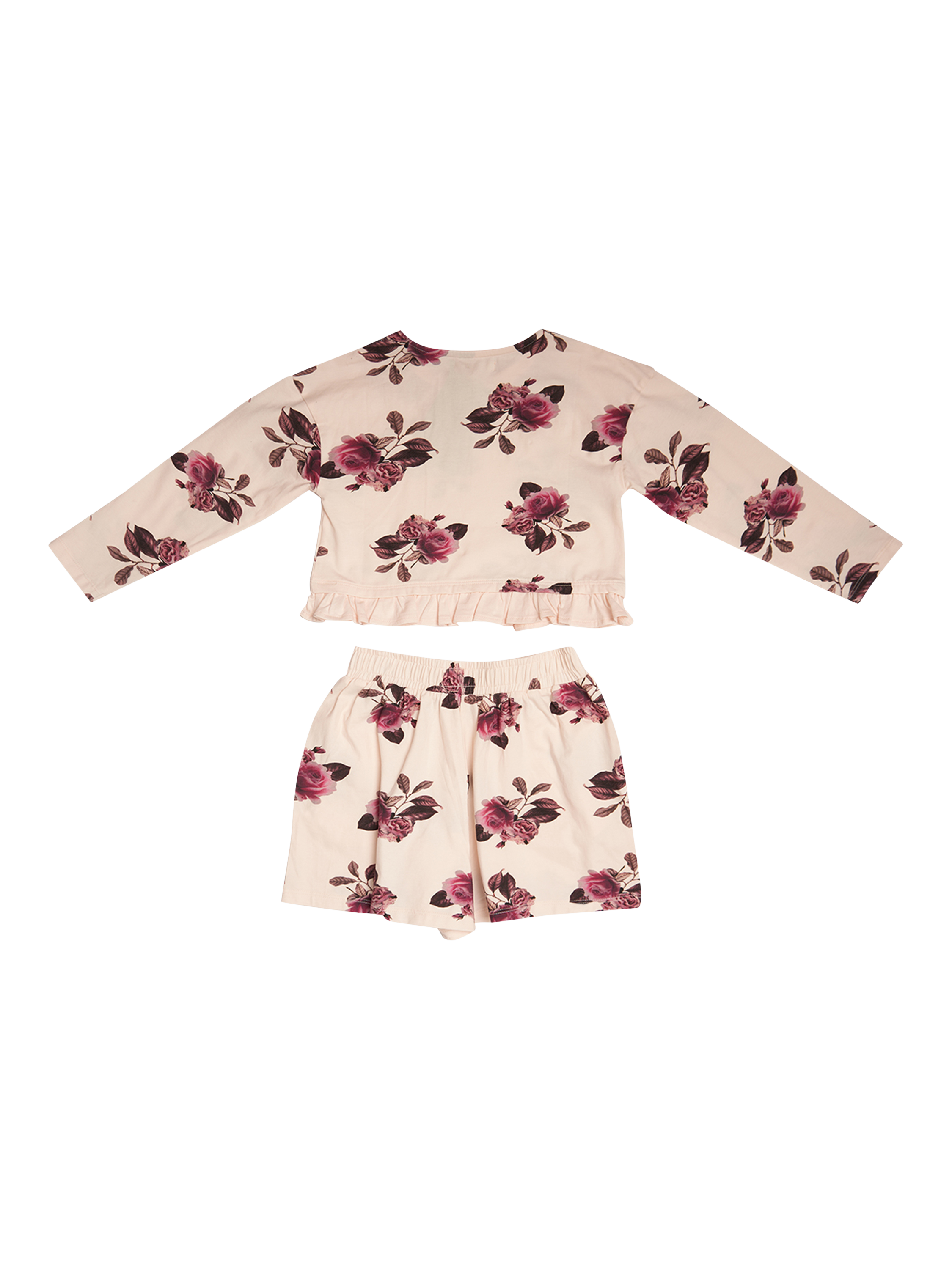 Product image 2 of 3, which shows Angel & Rocket Kids' Cotton Floral Shortie Pyjama Set, Pink/Multi, 2 years