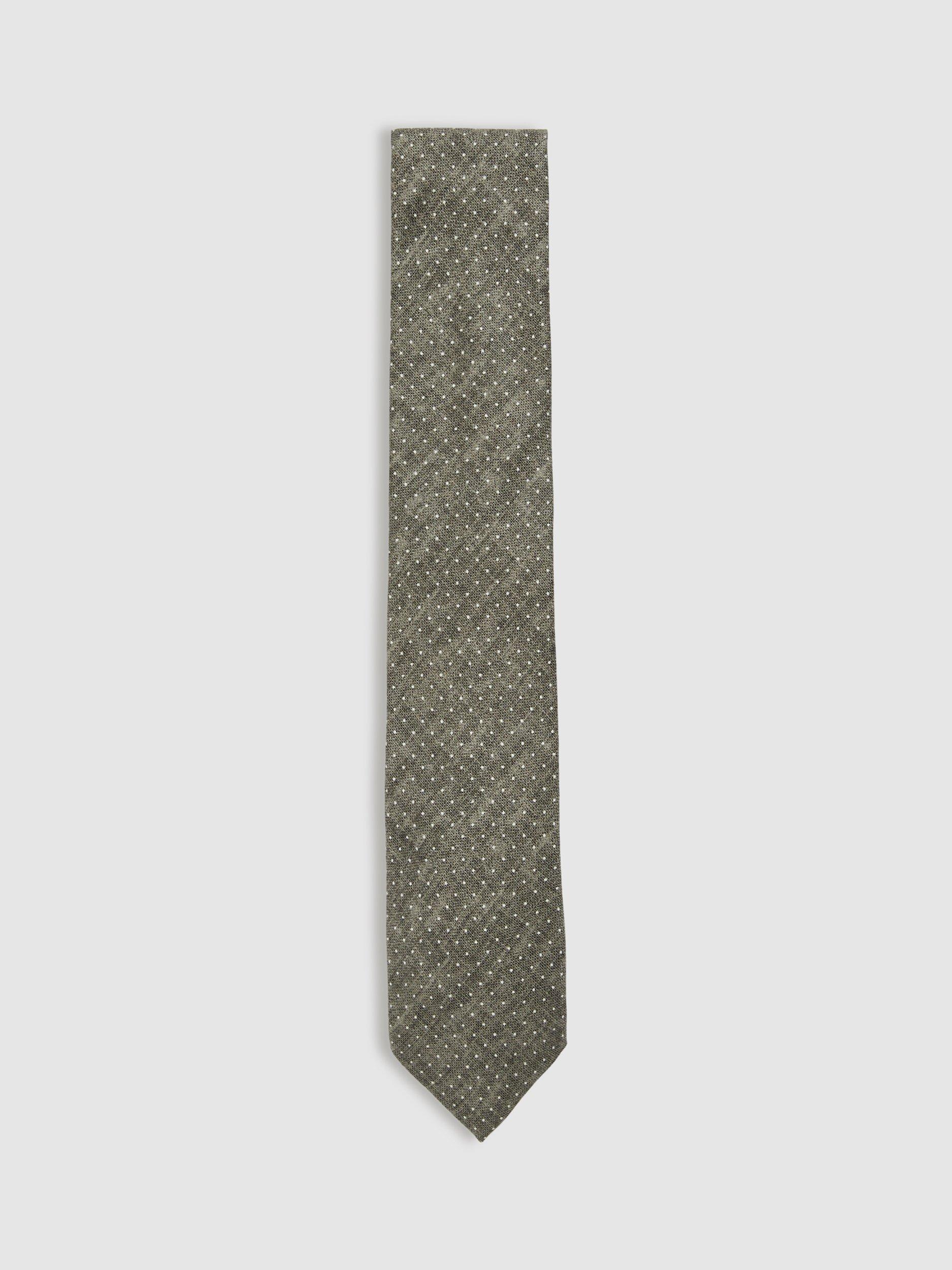 Reiss Aurelio Silk Pin-Dot Tie, Olive