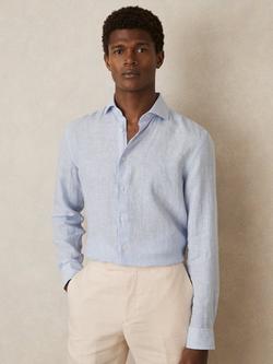 Reiss Ruban Linen Regular Fit Shirt, Soft Blue/White, Soft Blue/White
