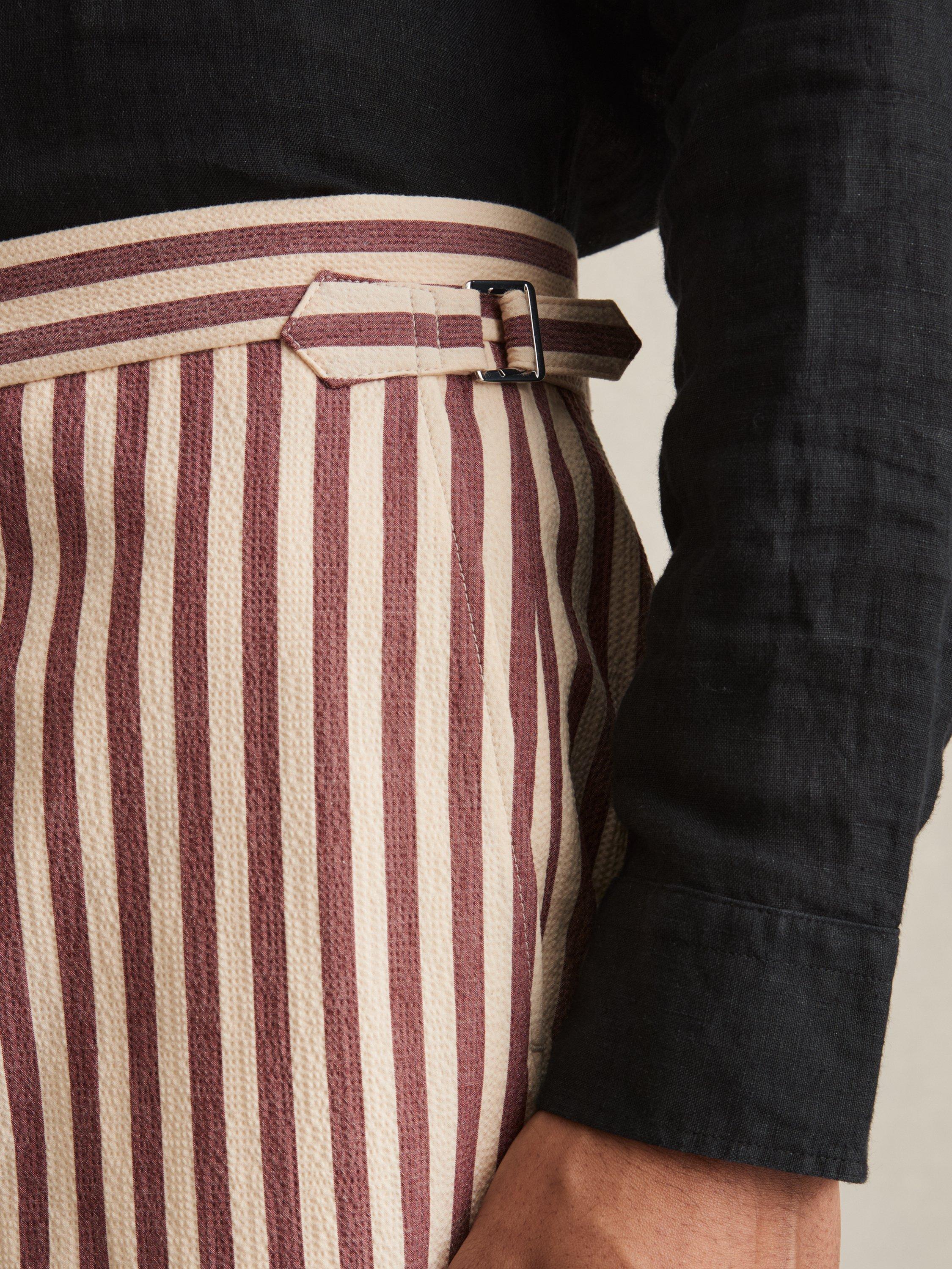 Product image 5 of 5, which shows Reiss Roas Striped Cotton Shorts, Off White/Mocha, 28R