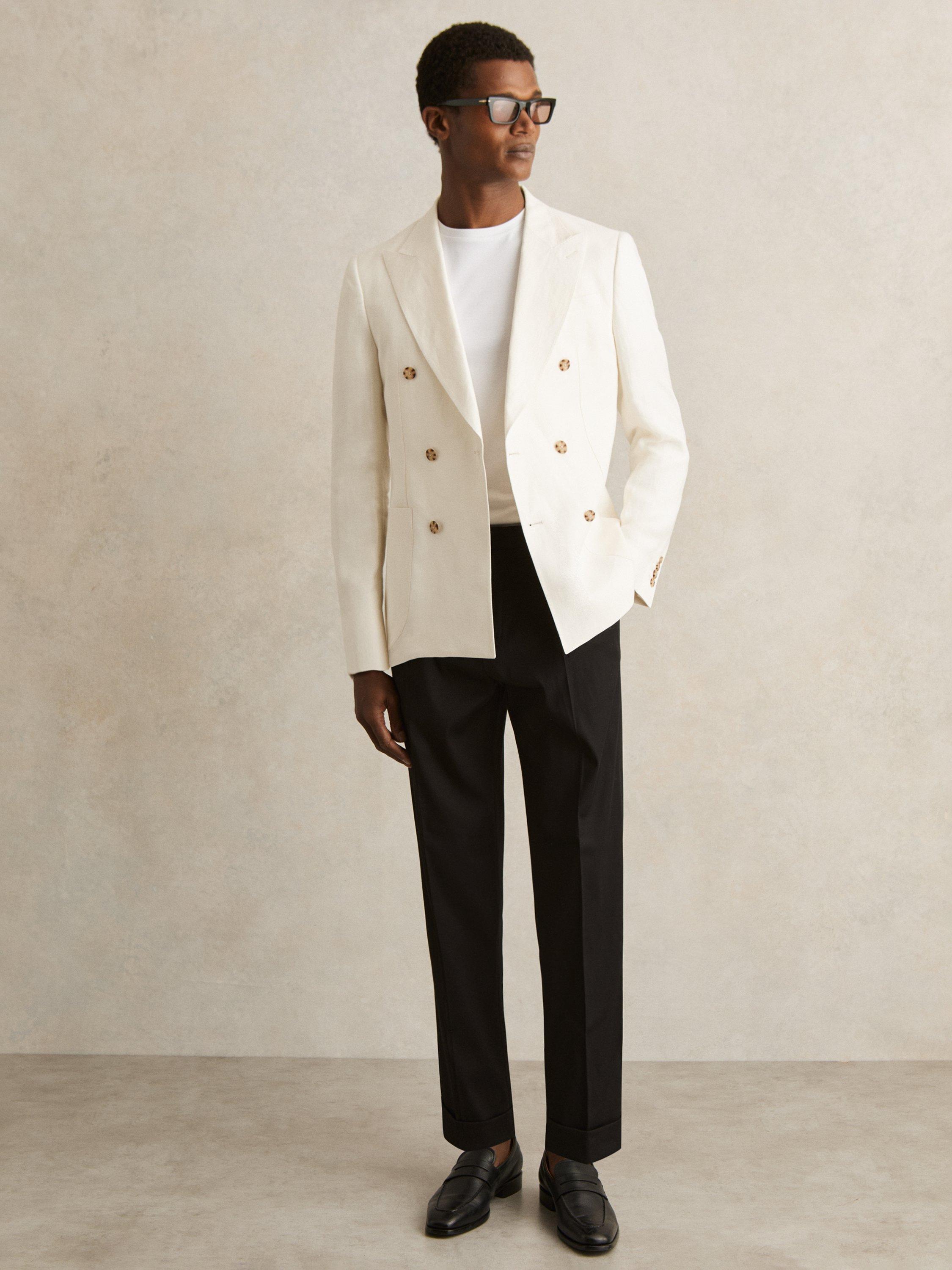 Product image 1 of 5, which shows Reiss Cantwell Cotton Blend Trousers, Black, 32R