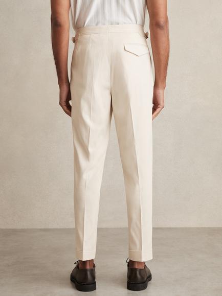 Reiss Cantwell Cotton Blend Trousers, Stone - view 2, Stone