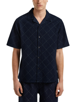DENHAM Cotton Regular Fit jacquard Bowling Shirt, Dark Blue - view 2, Dark Blue
