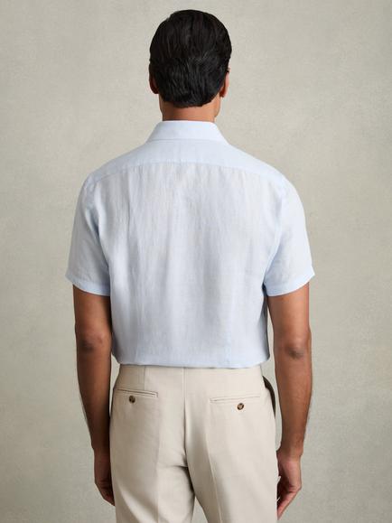Reiss Holiday Linen Regular Fit Shirt - view 2, Pale Blue