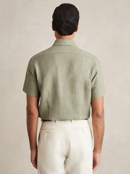 Reiss Holiday Linen Slim Fit Shirt - view 2, Thyme Green