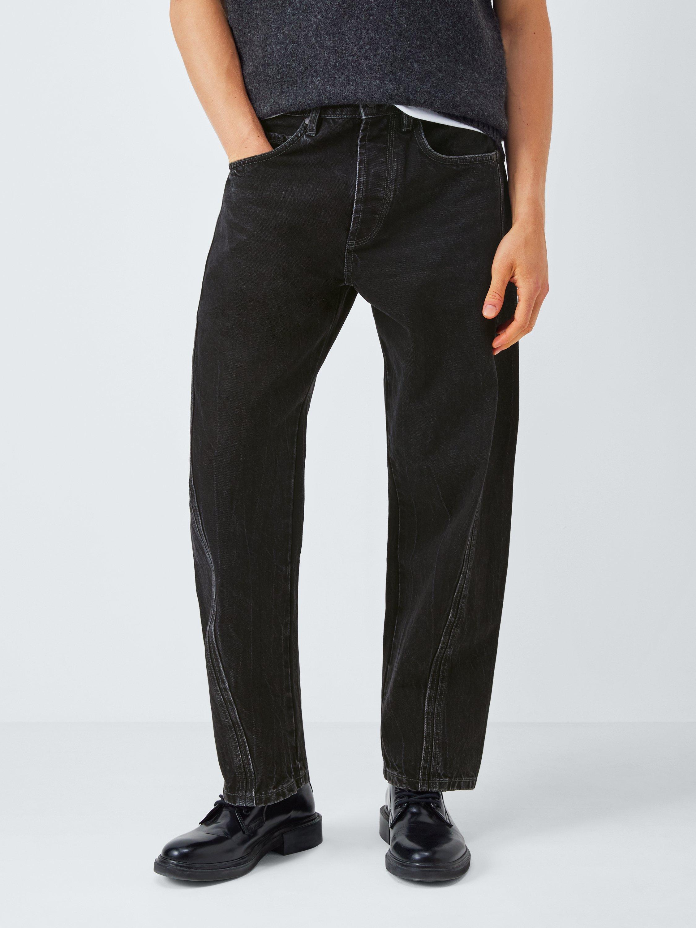 Kin Barrel Leg Front Seam Denim Jeans, Black