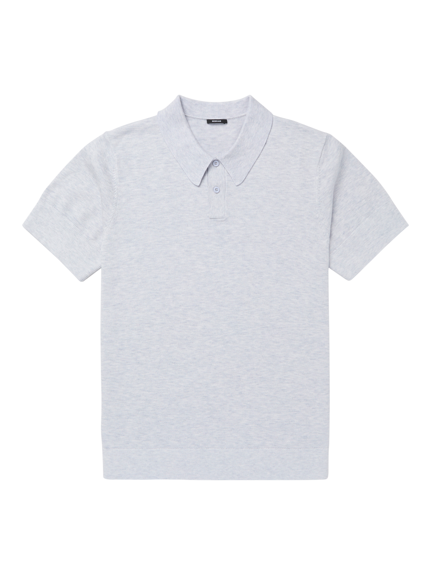 Product image 1 of 4, which shows DENHAM Eaton Regular Fit Short Sleeve Knitted Polo Shirt, Light Grey, M